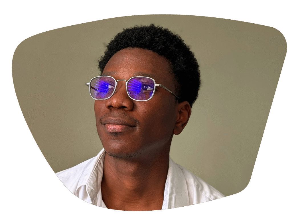 A customer wearing Reflectz_Shades Premium Anti-blue light glasses