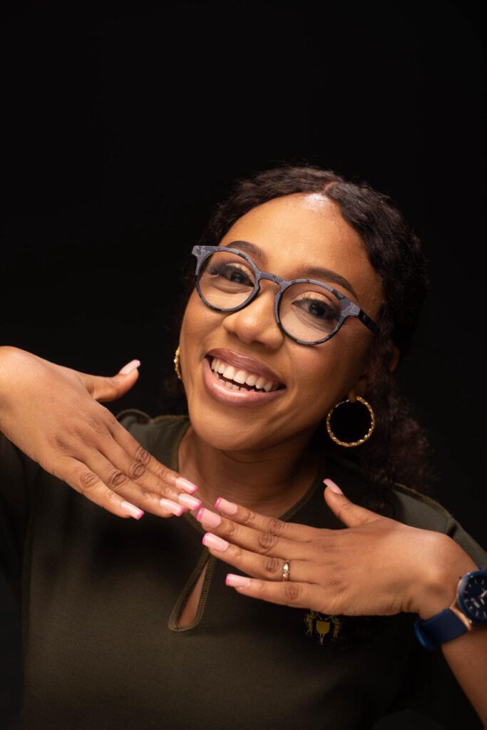 A customer wearing our titanium frames.